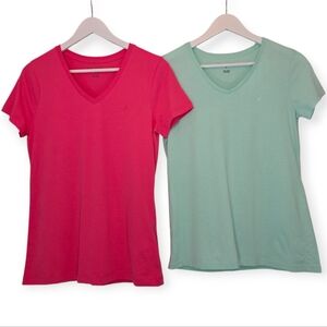 NAUTICA Women's Lot Of 2 Sz Small V-Neck Tees Cotton Minimalist Normcore Sailor